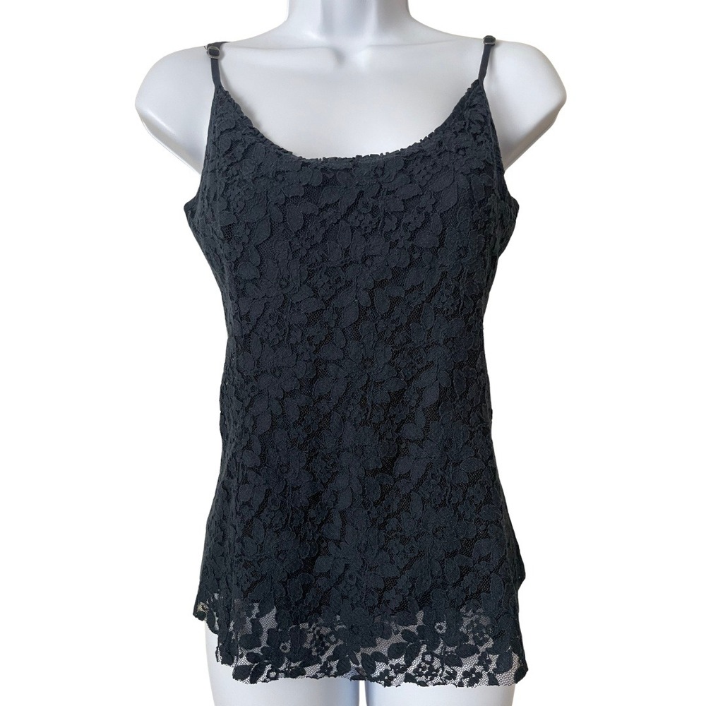 Vintage Abercrombie & Fitch Y2K Floral Lace Cami Top Womens Medium‎ Navy Blue